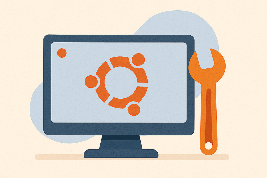 ein Monitor mit Ubuntu und einem Schraubenschlüssel