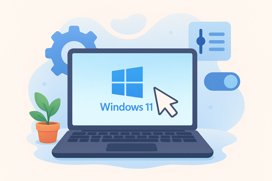 Laptop mit Windows 11 Titelbildschirm