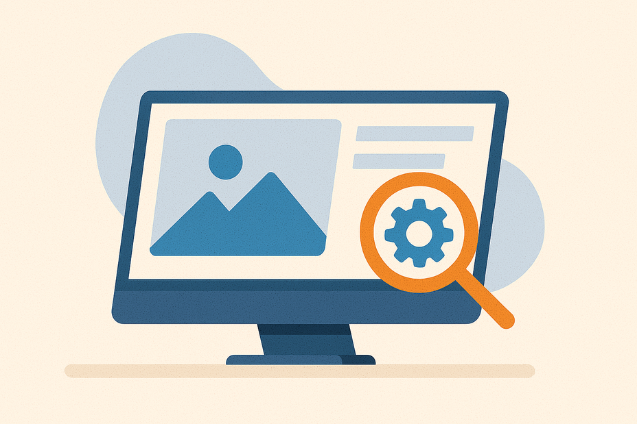 ein Monitor mit einer Website und einer Lupe