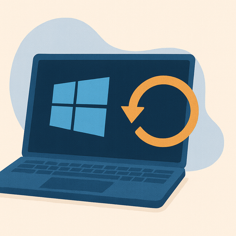 Laptop mit Windows 11 und Update-Pfeil