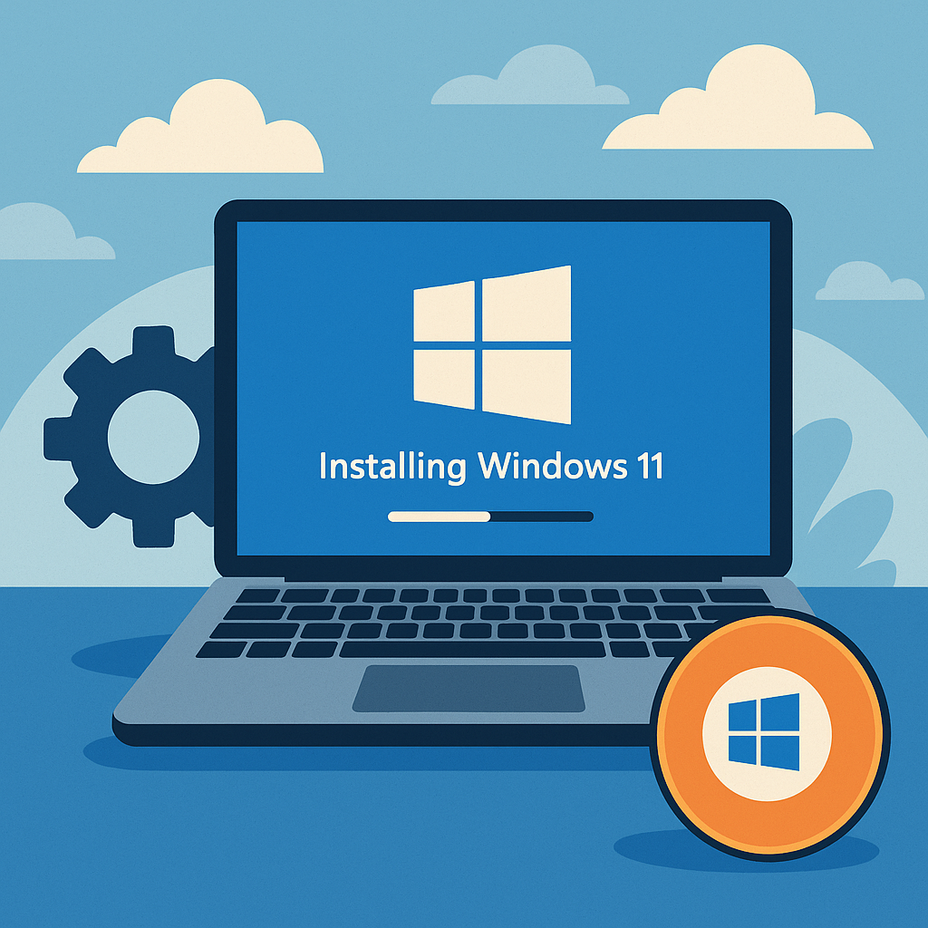 Laptop während er Installation von Windows 11